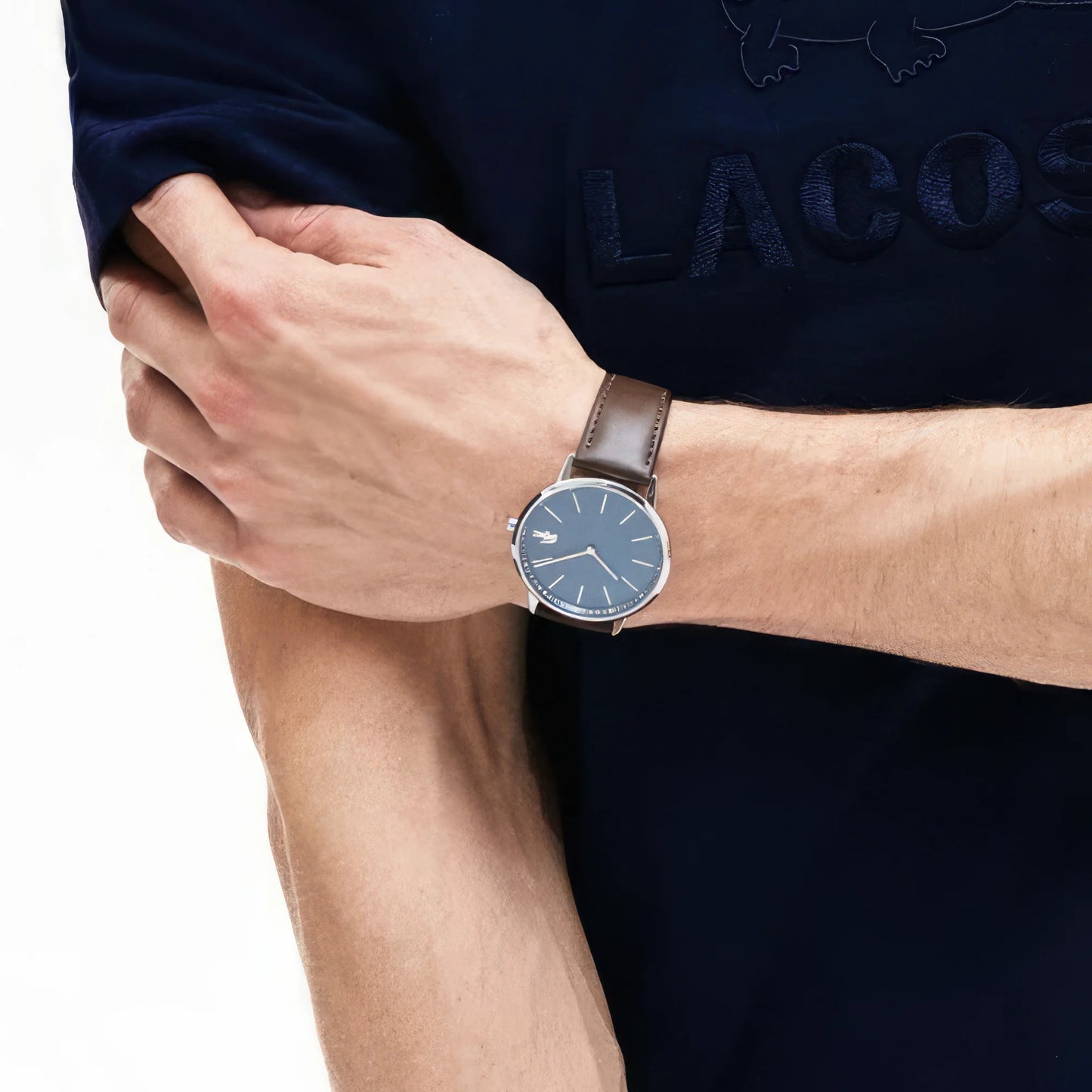Lacoste Vienna Navy Dial Brown Leather Strap Men's Watch, Men, 42mm, blue, Goodwatch fashion & trendy watches