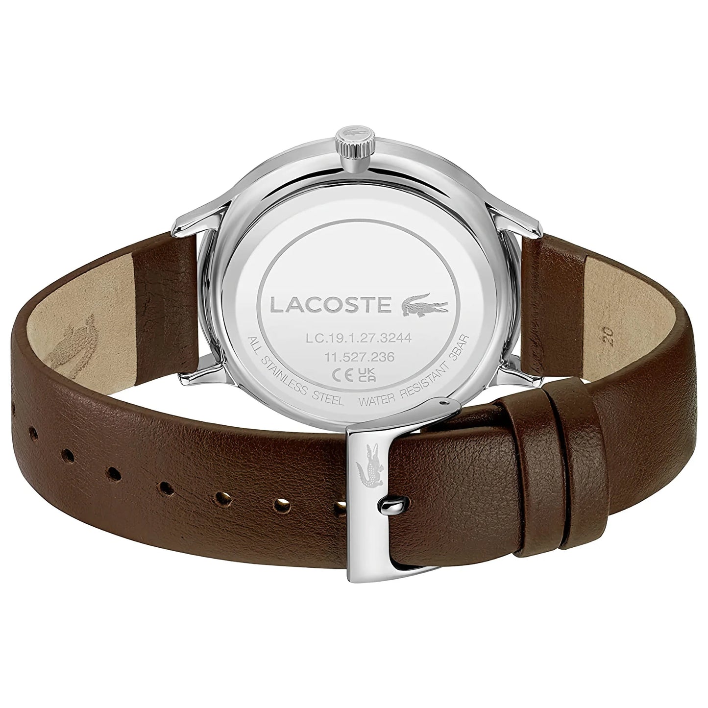 Lacoste Club Men's Date Black Watch Brown Leather Strap, Men, 42mm, black, Goodwatch fashion & trendy watches