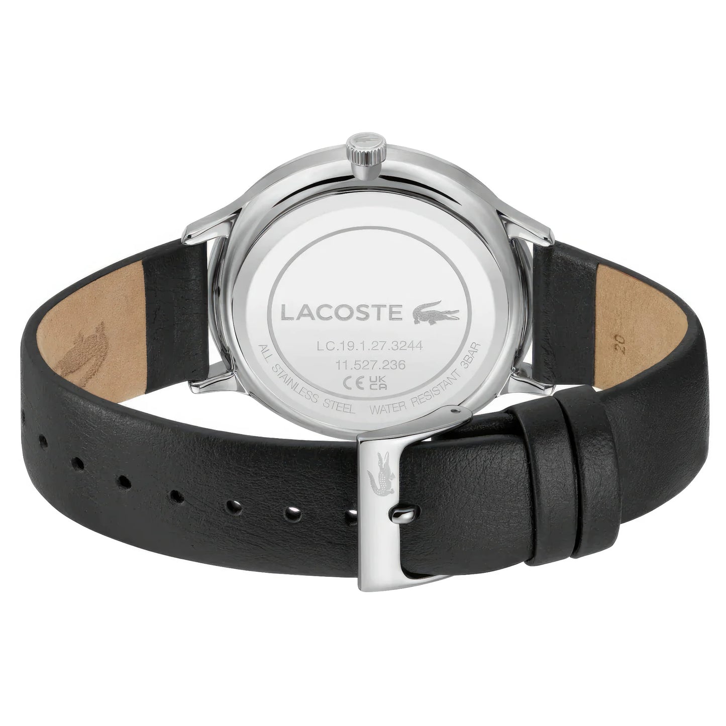 Lacoste Club Men's Olive Date Dial Watch Black Leather Strap, Men, 42mm, green, Goodwatch fashion & trendy watches