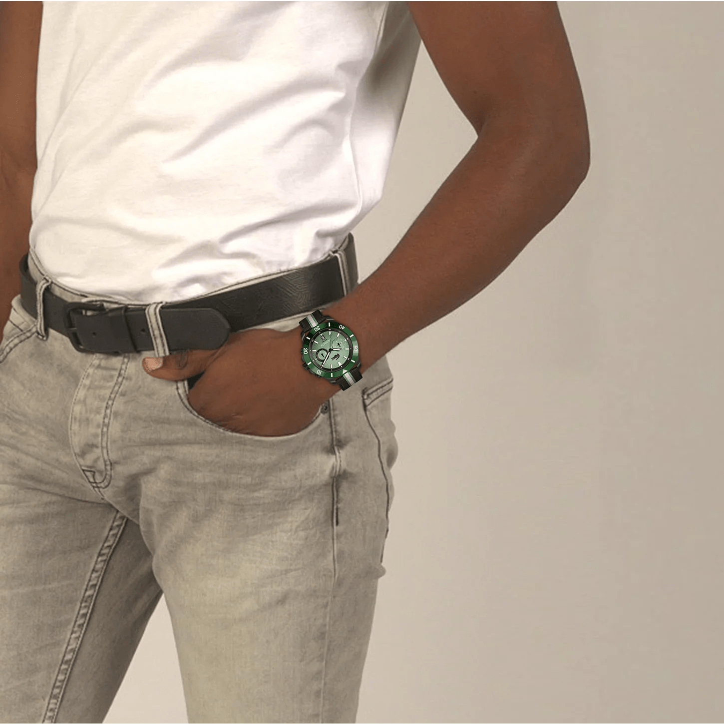 Lacoste Toronga Dual Time Green Dial Black Leather Strap Men's Watch, , , , Goodwatch fashion & trendy watches