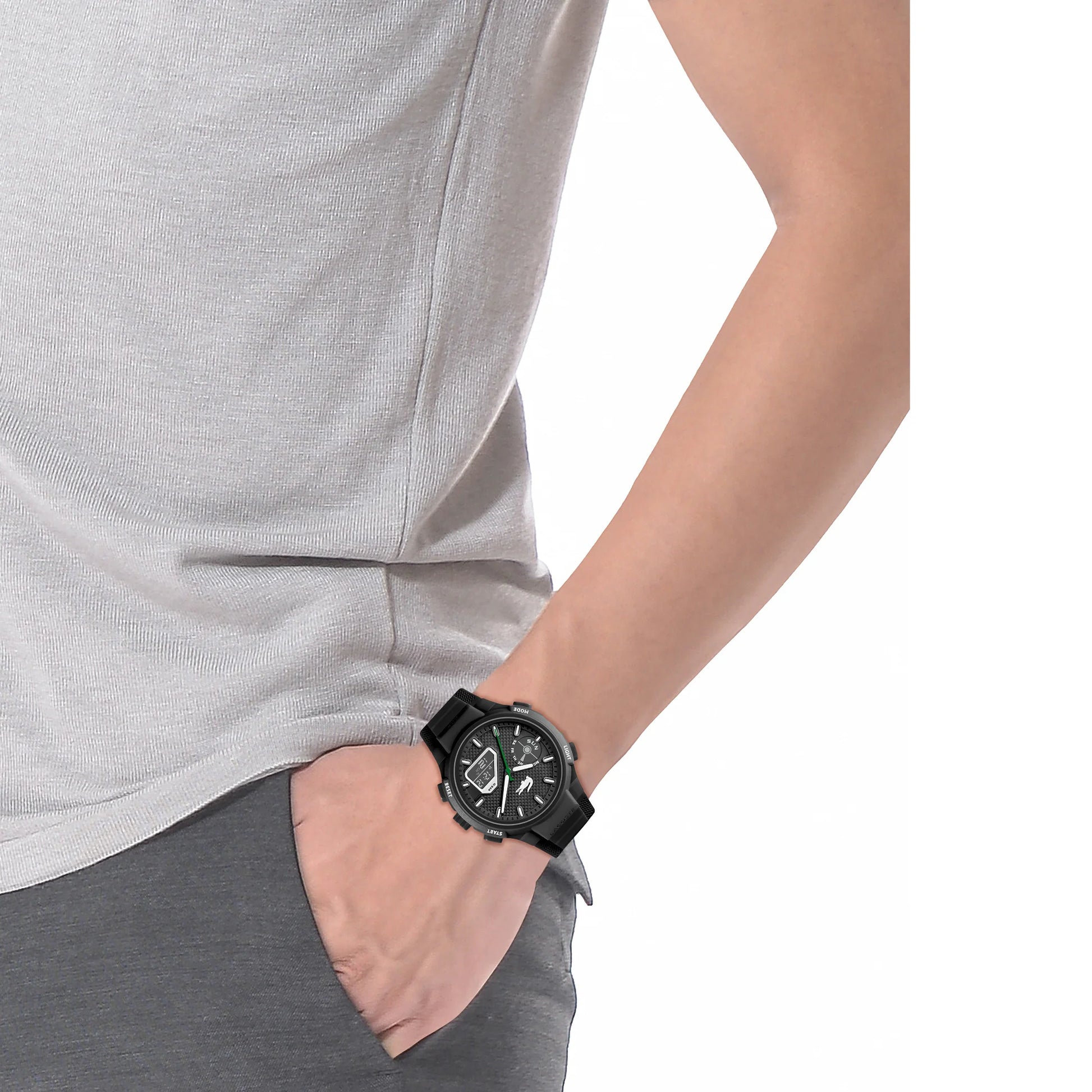 Lacoste LC33 World Time Chrono Light Black Date Dial Silicone Strap Men's Watch, , , , Goodwatch fashion & trendy watches