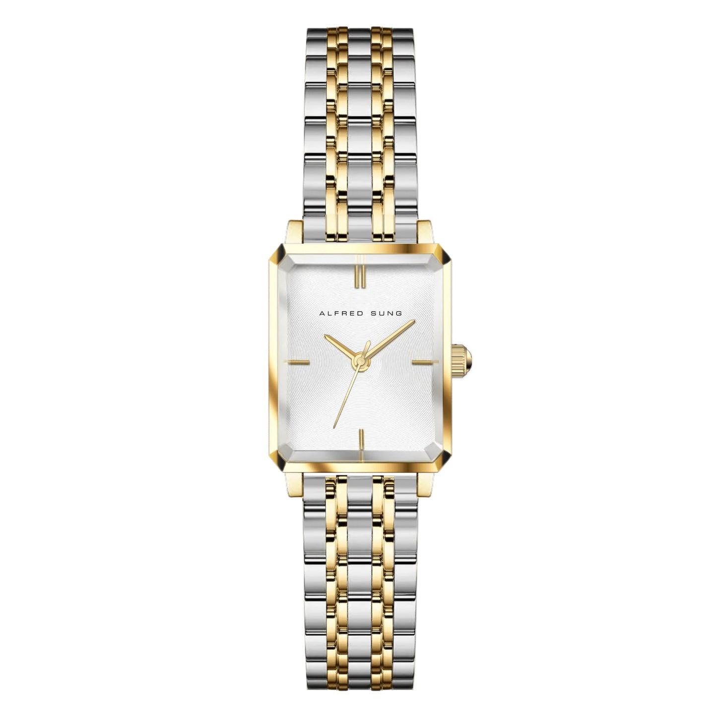 Alfred Sung Octavia XS ladies watch, silver sunray dial, two-tone bracelet, minimal design.