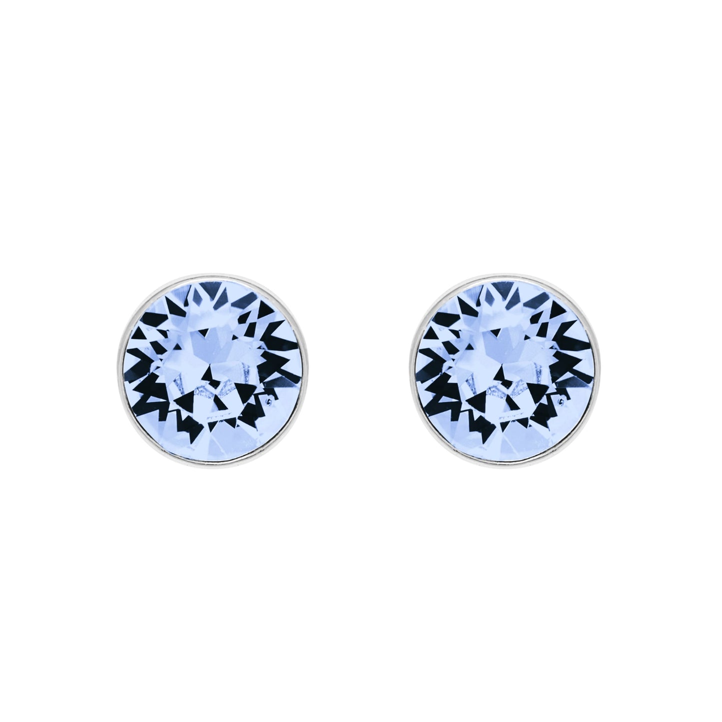 Two round, dazzling earrings from Aura, featuring intricate Swarovski Crystal cuts, set against a plain white background.