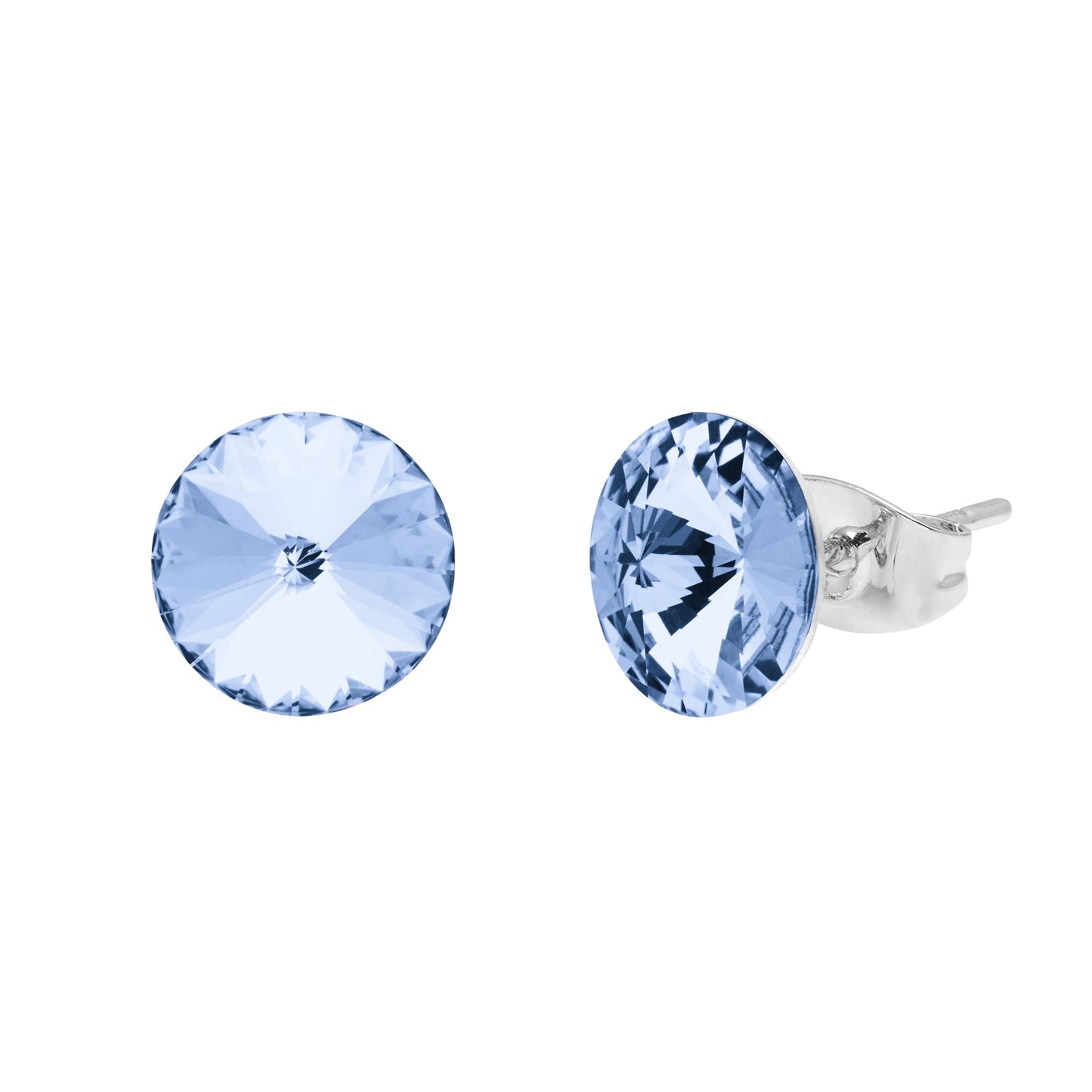 The Stud Earrings With Crystals by Aura are adorned with round, light blue Swarovski crystals, exuding elegance and sophistication.