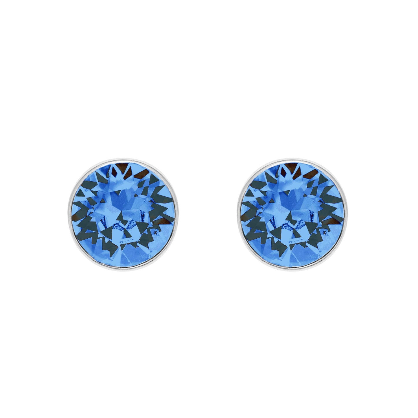 Aura's Stud Earrings With Crystals feature two round, faceted surfaces that sparkle beautifully against a white background, adding a touch of elegance to any outfit.