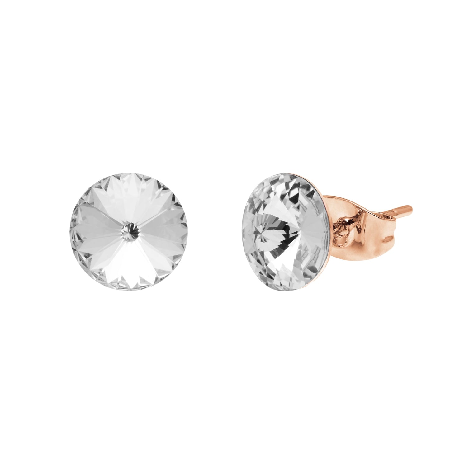 Experience elegance with Aura's Stud Earrings With Crystals, featuring Swarovski Crystals and sophisticated rose gold backing on a pristine white background.