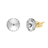 Close-up of Aura's stunning Stud Earrings With Crystals, showcasing Swarovski Crystals set in radiant 18k gold against a plain white background.