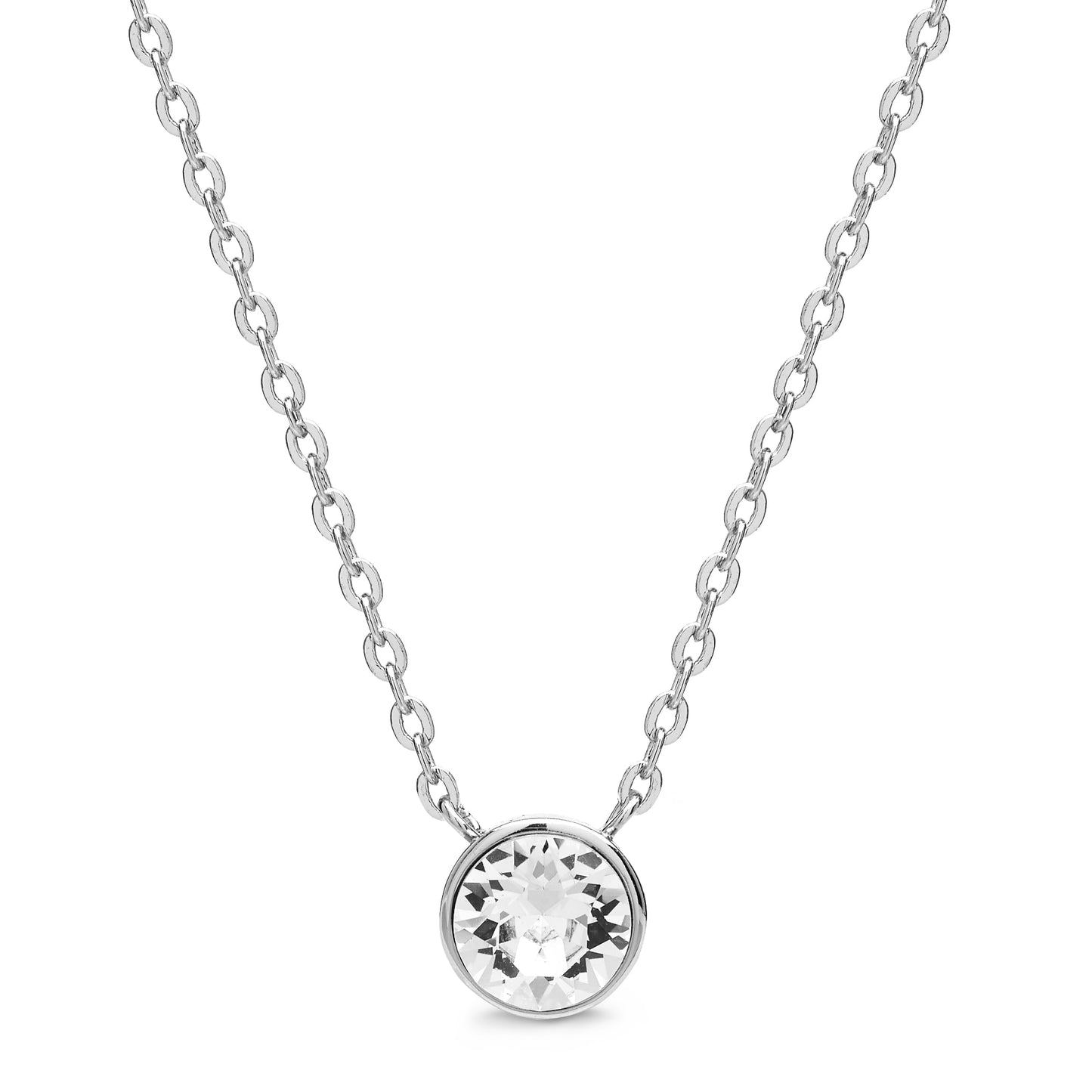 Aura's Pendant Necklace With Crystals showcases a round, clear gemstone at its center, gracefully enhanced with dazzling Swarovski Crystals.