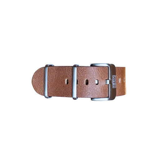 AVI-8 Genuine Leather NATO Strap featuring a stainless steel buckle, elegantly showcased on a white background.