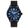 Timberland Blake Blue Date men's watch: black leather strap, blue dial, silver hands, and date display.