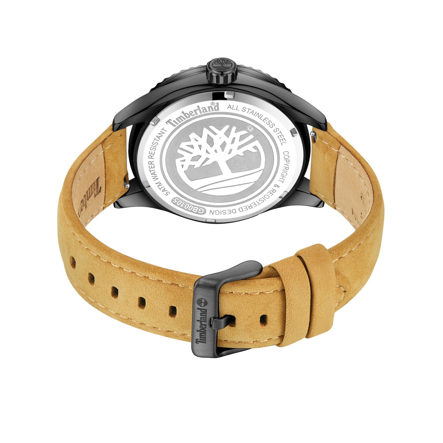 A Timberland Ashmont watch with a tan leather band, tree logo, and Miyota movement.