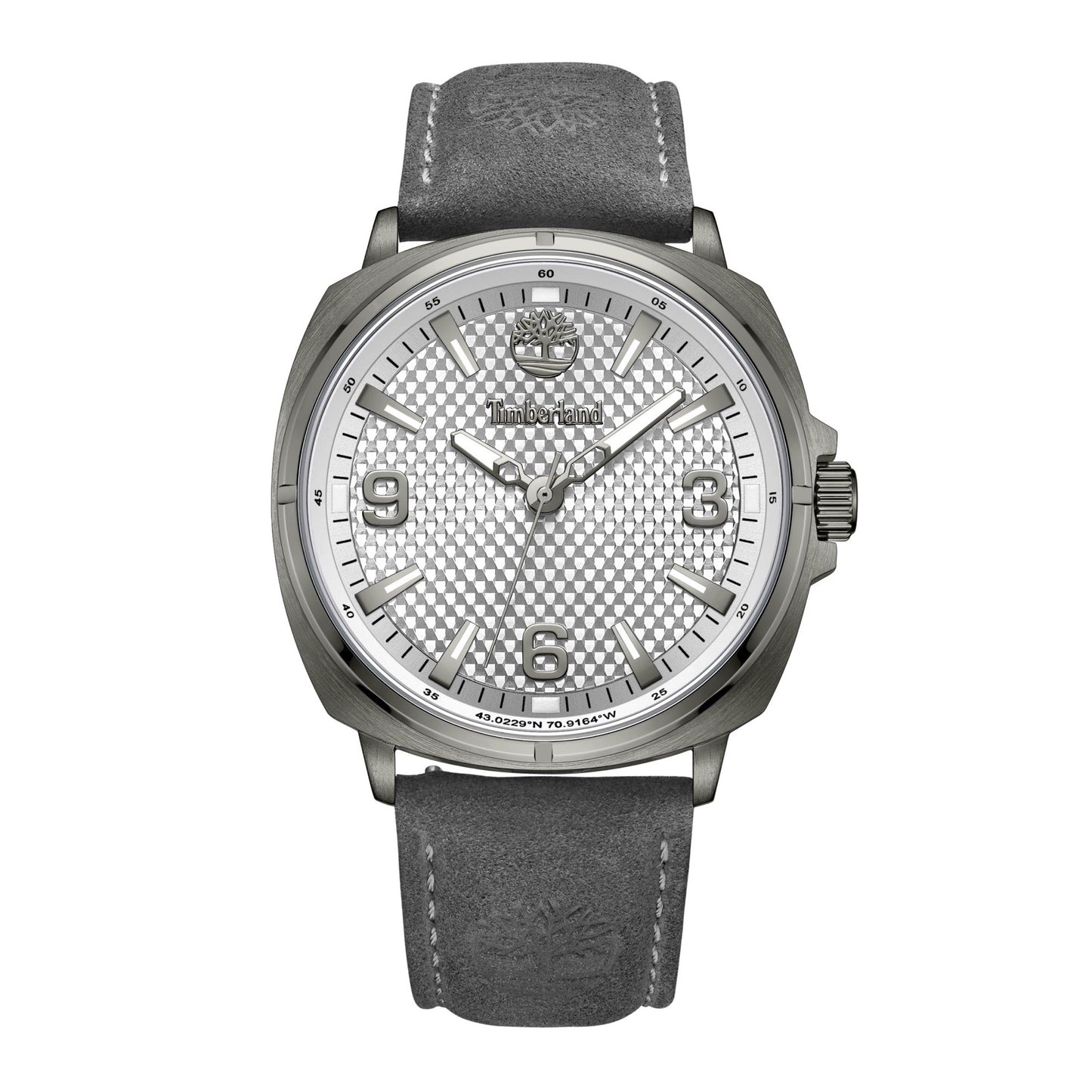 Timberland Bailard men's watch with a Cool Grey dial, Charcoal leather strap, and bold markers.