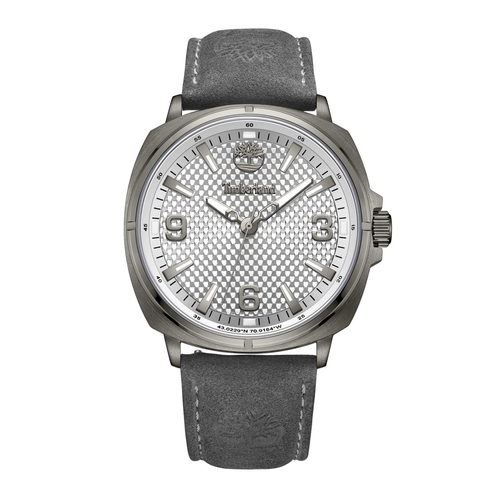 Timberland Bailard men's watch with a Cool Grey dial, Charcoal leather strap, and bold markers.