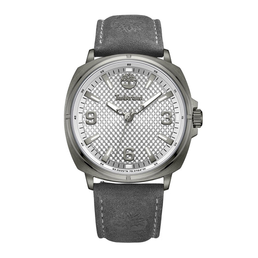 Timberland Bailard men's watch with a Cool Grey dial, Charcoal leather strap, and bold markers.