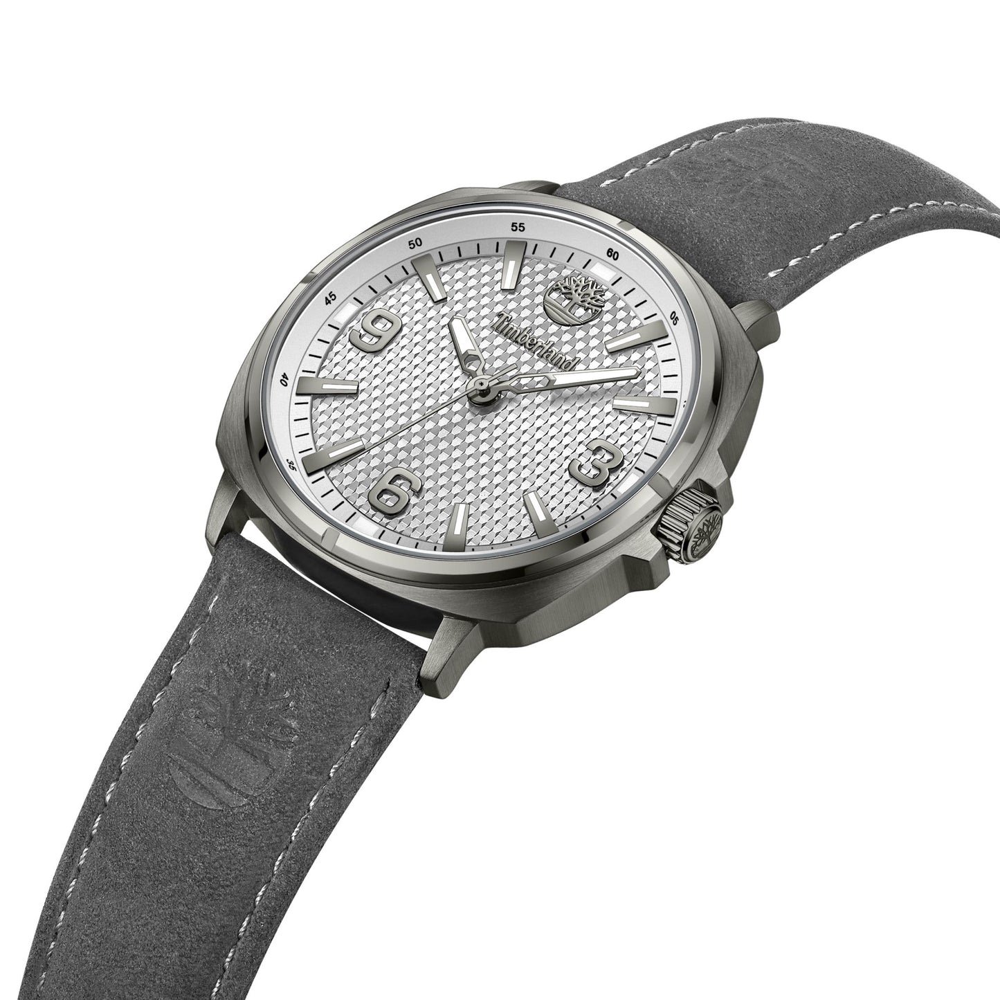 Timberland Bailard watch with a cool grey dial, charcoal leather strap, and sleek markers in a stainless steel case.