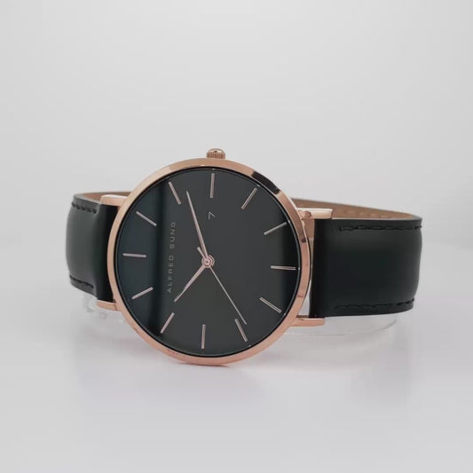 Alfred Sung Metropolitan Date Black Dial Black Leather strap watch