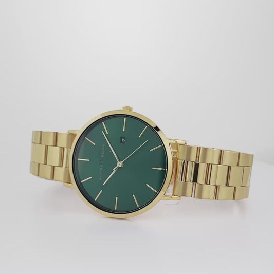 Alfred Sung Metropolitan Date Green Dial Gold Bracelet watch