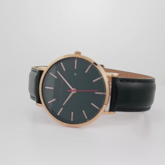 Montre Alfred Sung Metropolitan Date avec cadran noir et bracelet en cuir noir