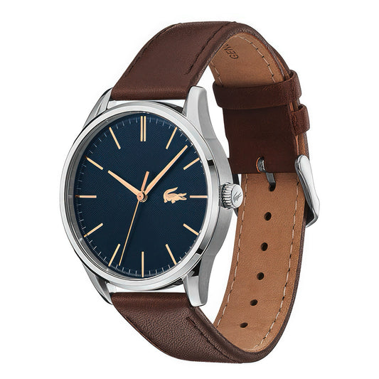 Lacoste Vienna Navy Dial Brown Leather Strap Men's Watch, Men, 42mm, blue, Goodwatch fashion & trendy watches