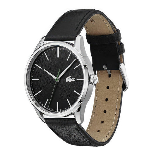 Lacoste Vienna Black Dial Black Leather Strap Men's Watch, Men, 42mm, black, Goodwatch fashion & trendy watches