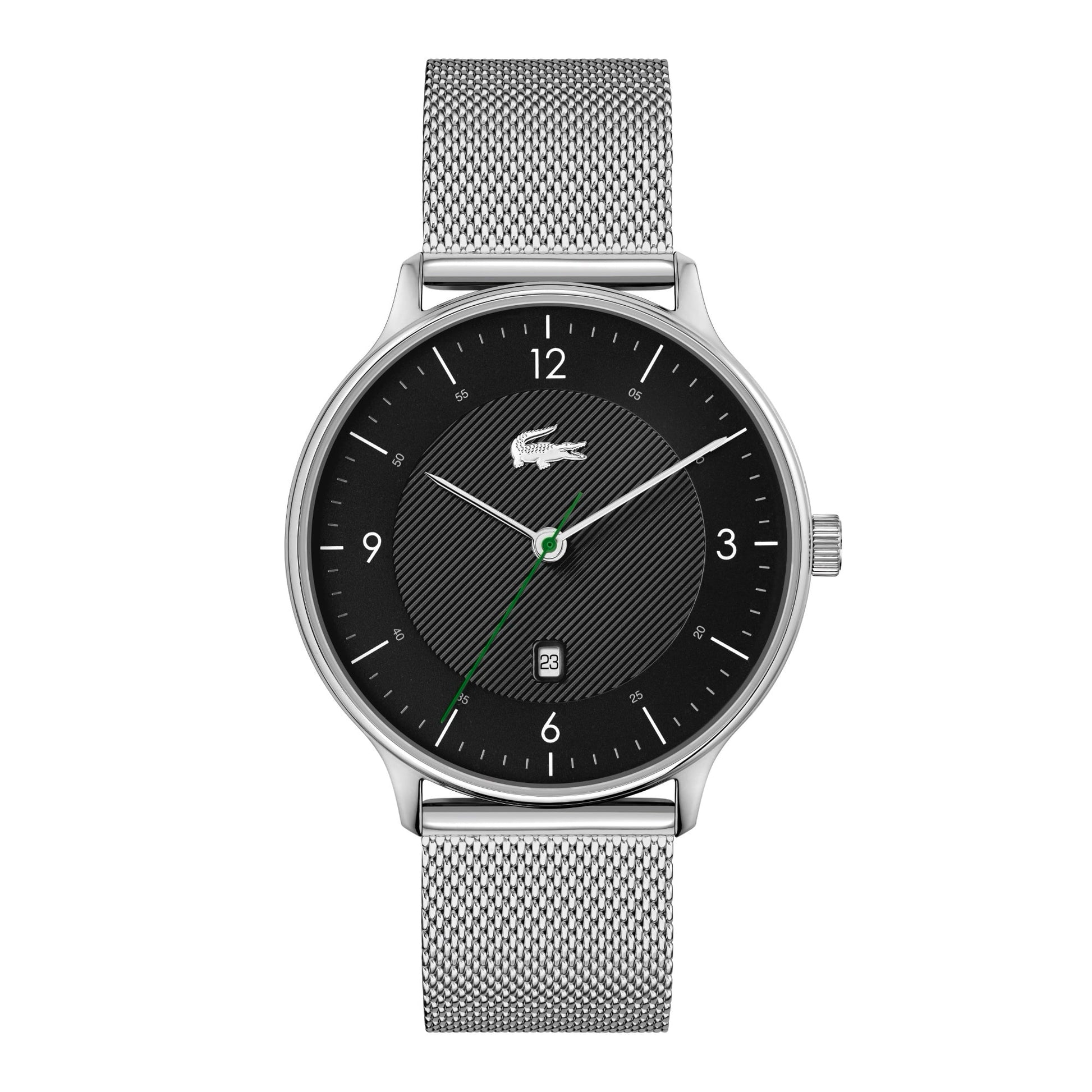 Lacoste Club Men's Slim Black Date Watch Silver Mesh Band Goodwatch