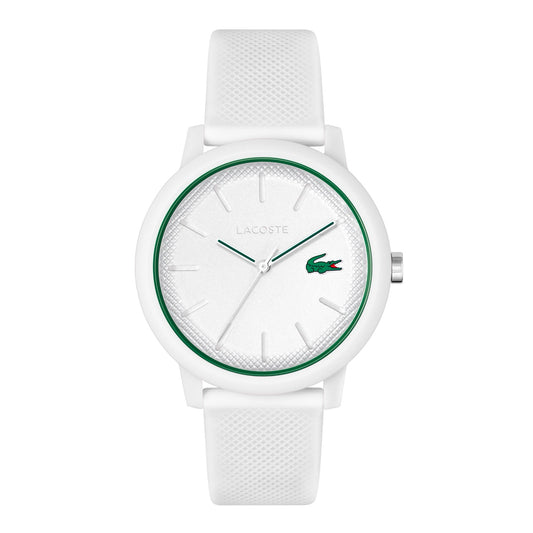 Lacoste.12.12 White Dial White Silicone Strap Men's Watch, white, 42mm, Men, Goodwatch fashion & trendy watches