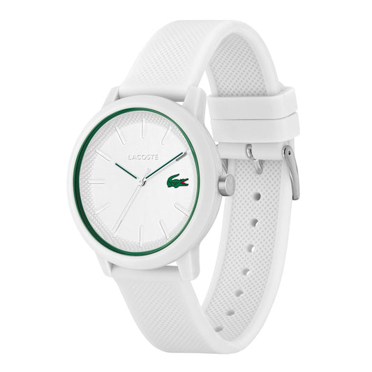 Lacoste.12.12 White Dial White Silicone Strap Men's Watch, white, 42mm, Men, Goodwatch fashion & trendy watches