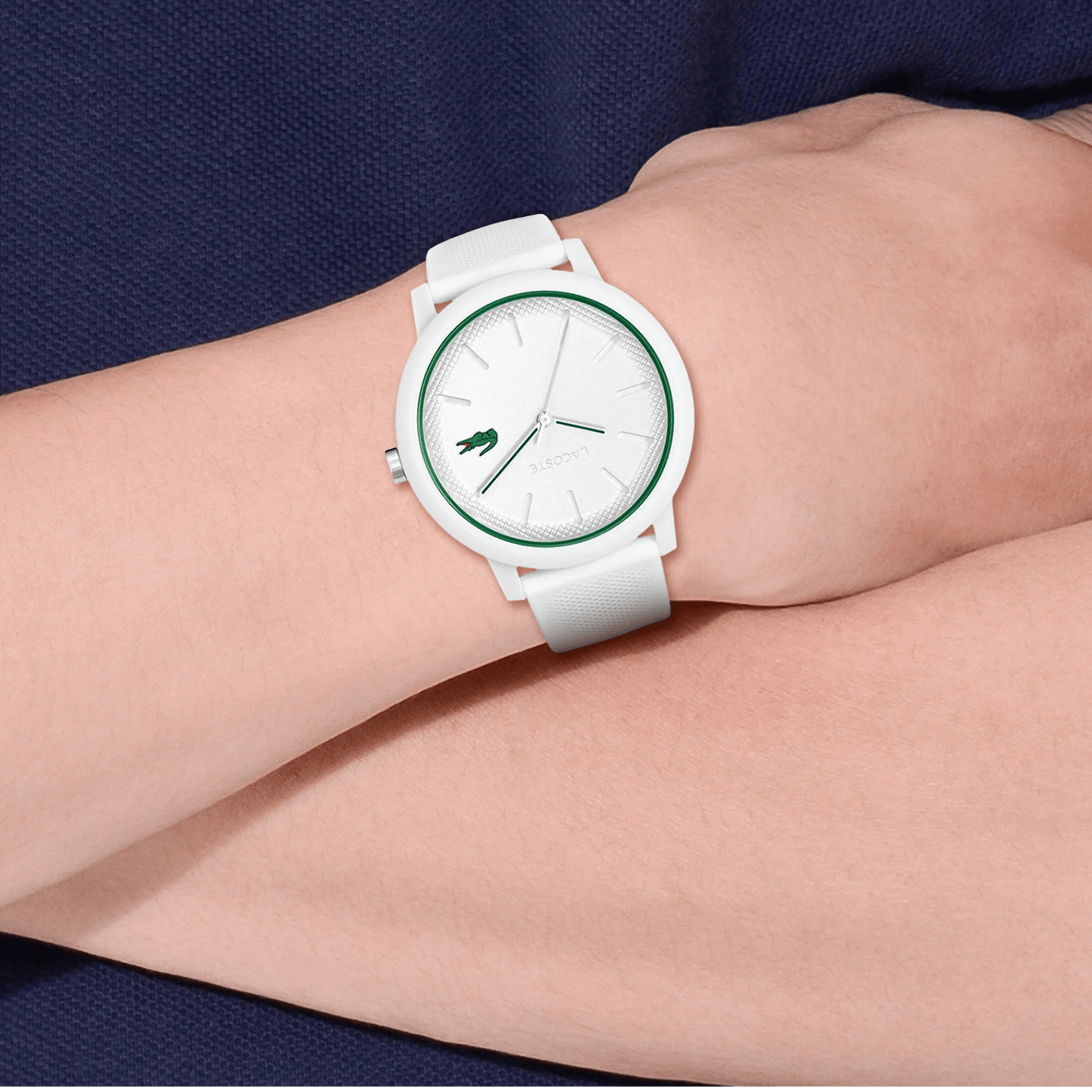 Lacoste.12.12 White Dial White Silicone Strap Men's Watch, white, 42mm, Men, Goodwatch fashion & trendy watches