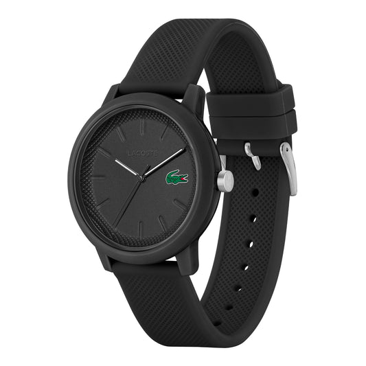 Lacoste.12.12 Black Dial Black Silicone Strap Men's Watch, Men, 42mm, black, Goodwatch fashion & trendy watches