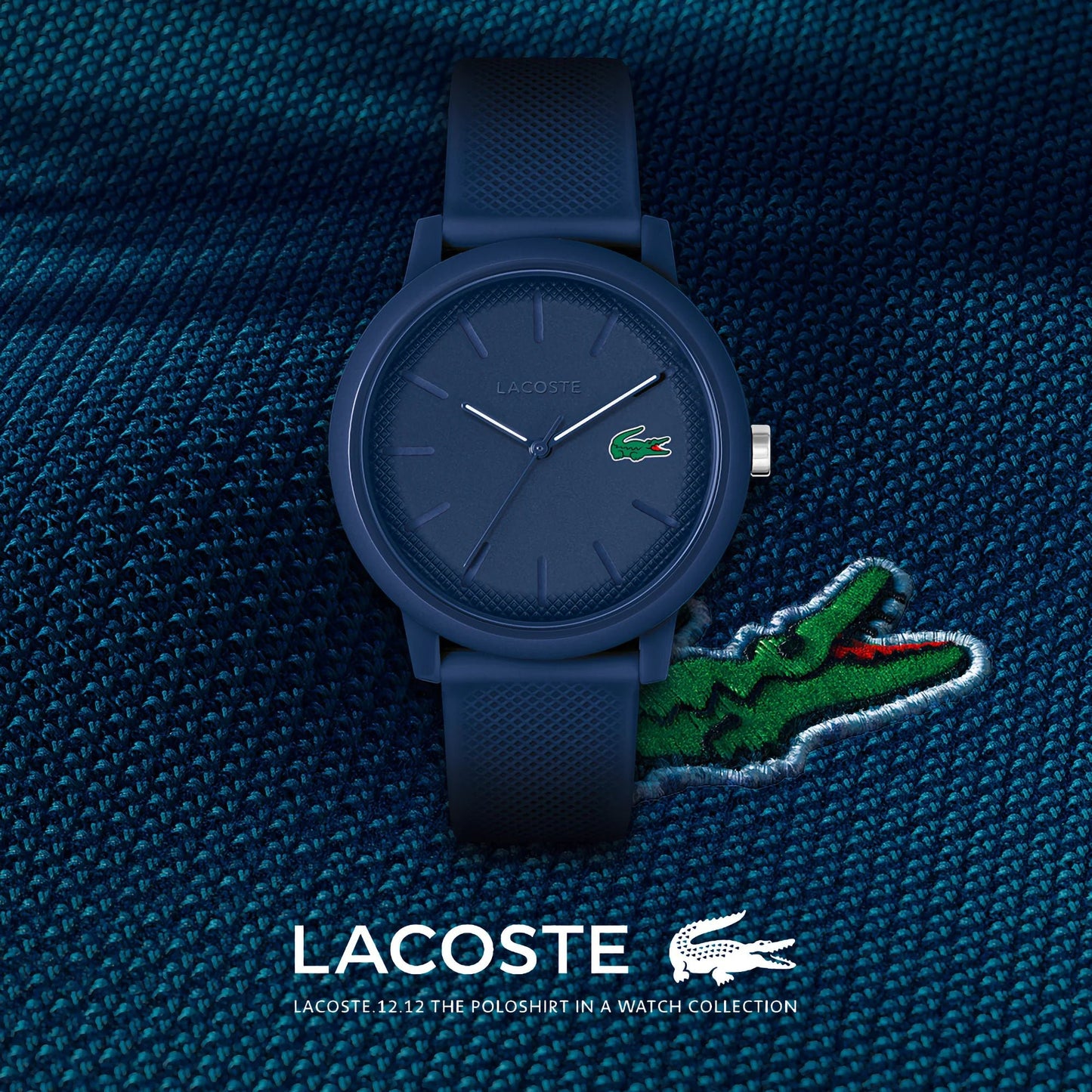 Lacoste.12.12 Blue Dial Blue Silicone Strap Men's Watch, Men, 42mm, bleu, Goodwatch fashion & trendy watches