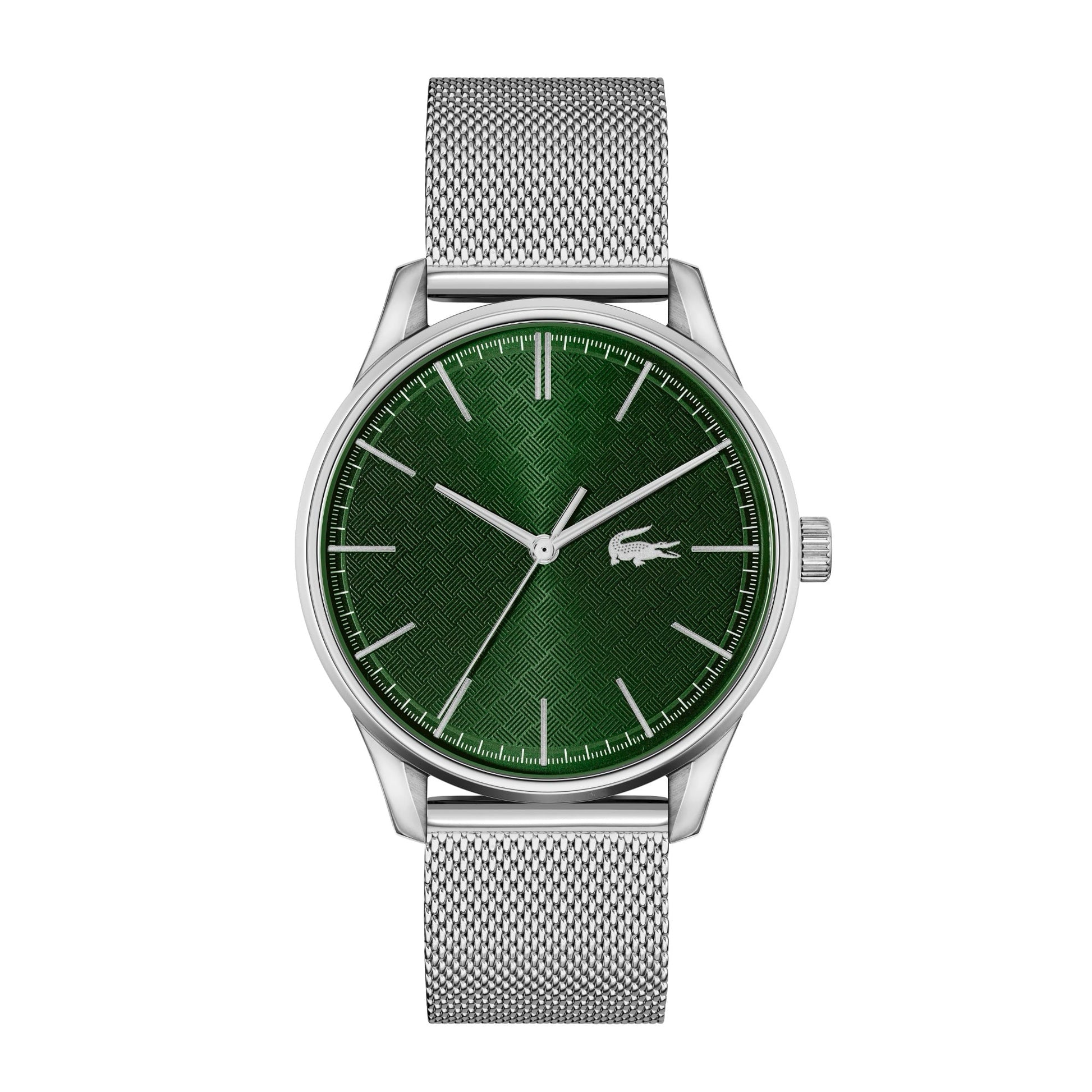 Lacoste Vienna Black Green Sunray Dial Silver Mesh Bracelet Men's Watch, Men, 42mm, green, Goodwatch fashion & trendy watches