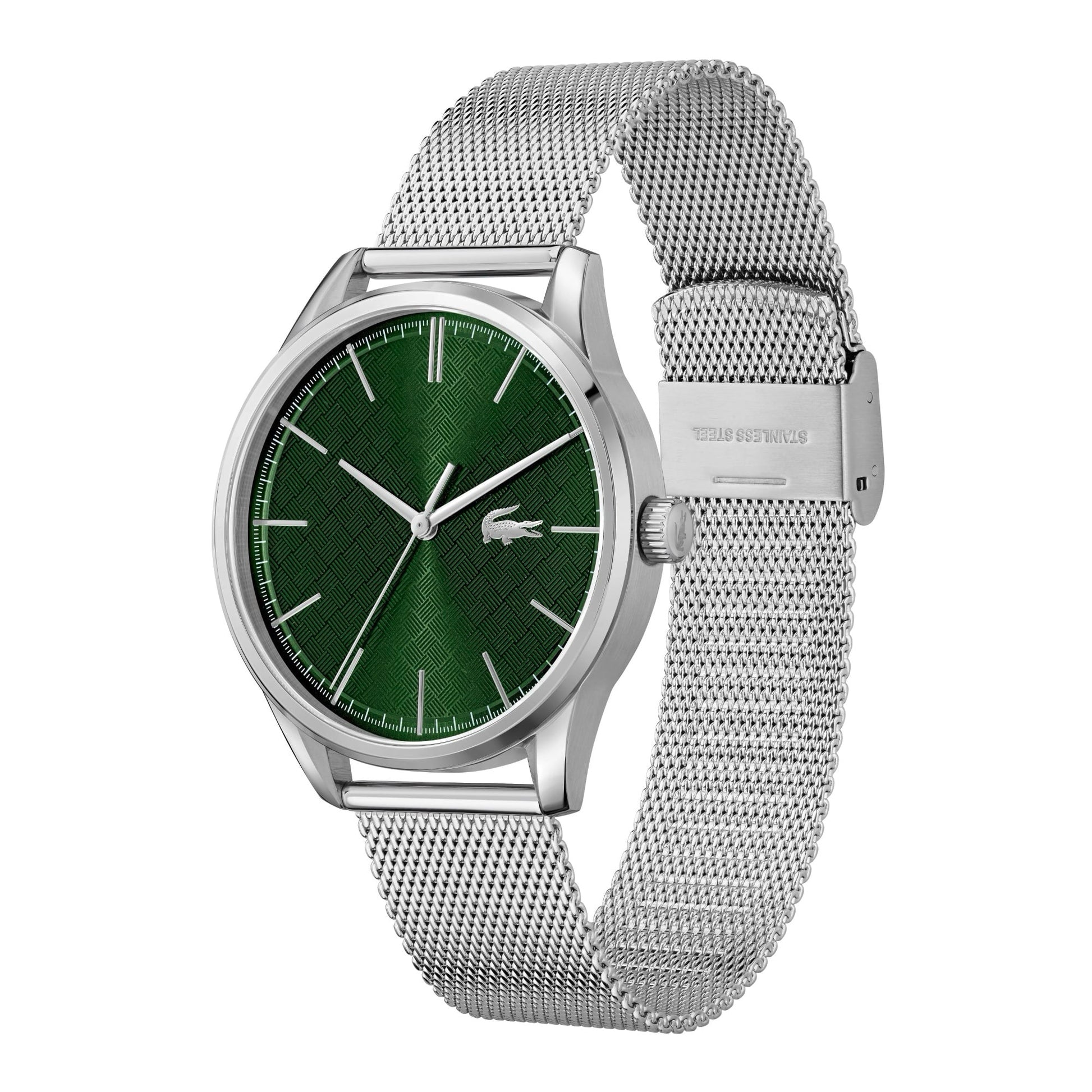 Lacoste Vienna Black Green Sunray Dial Silver Mesh Bracelet Men's Watch, Men, 42mm, green, Goodwatch fashion & trendy watches