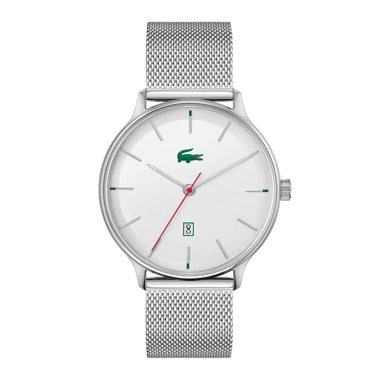 Lacoste Club Men's Slim Silver Date Watch Mesh Band, silver, 42mm, Men, Goodwatch fashion & trendy watches