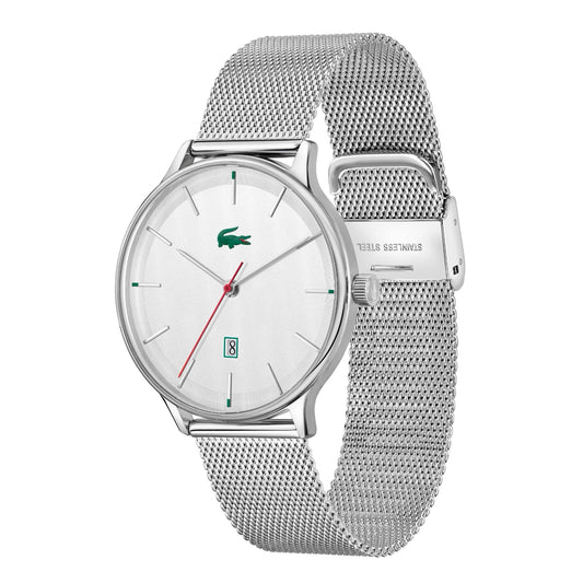 Lacoste Club Men's Slim Silver Date Watch Mesh Band, silver, 42mm, Men, Goodwatch fashion & trendy watches