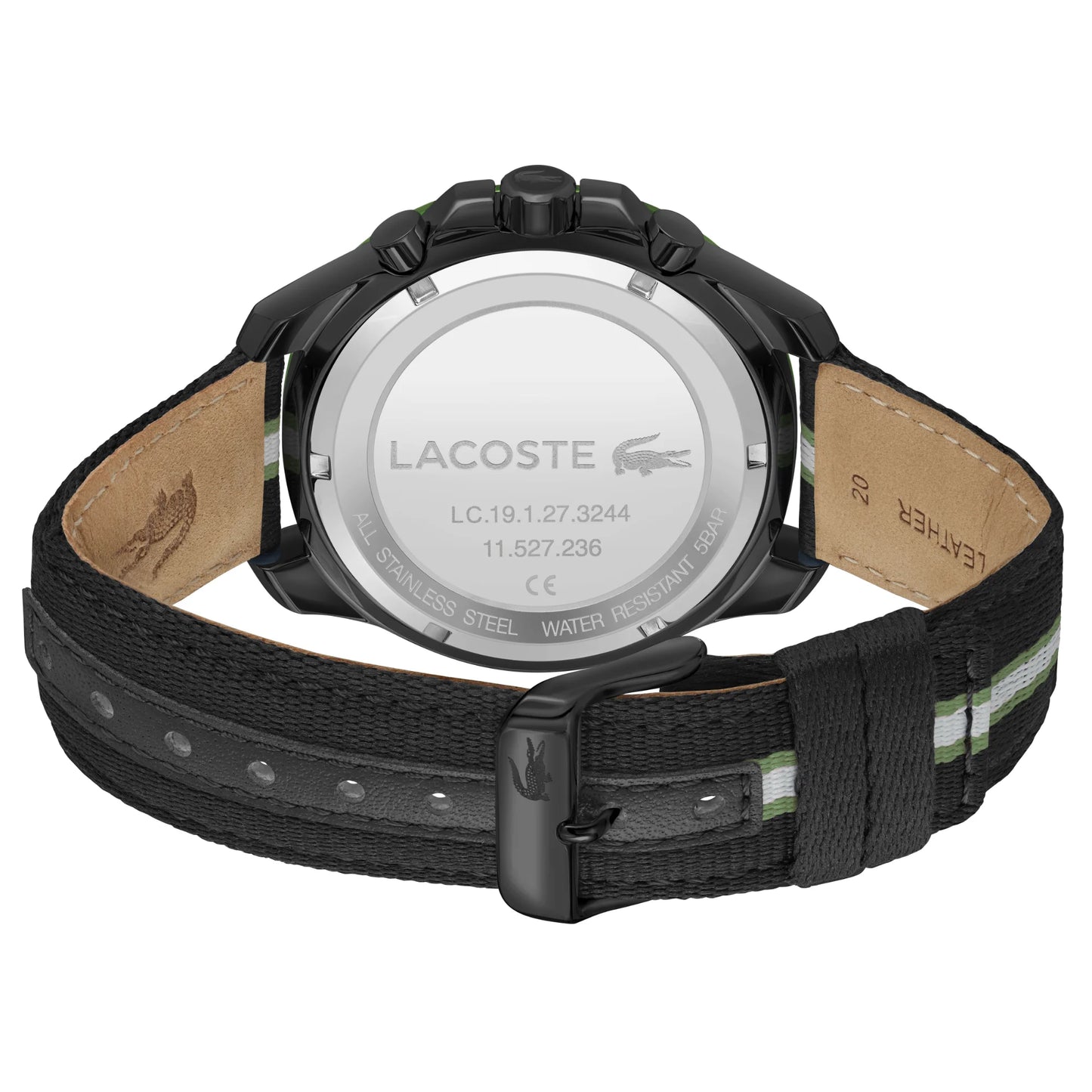 Lacoste Toronga Dual Time Green Dial Black Leather Strap Men's Watch, , , , Goodwatch fashion & trendy watches