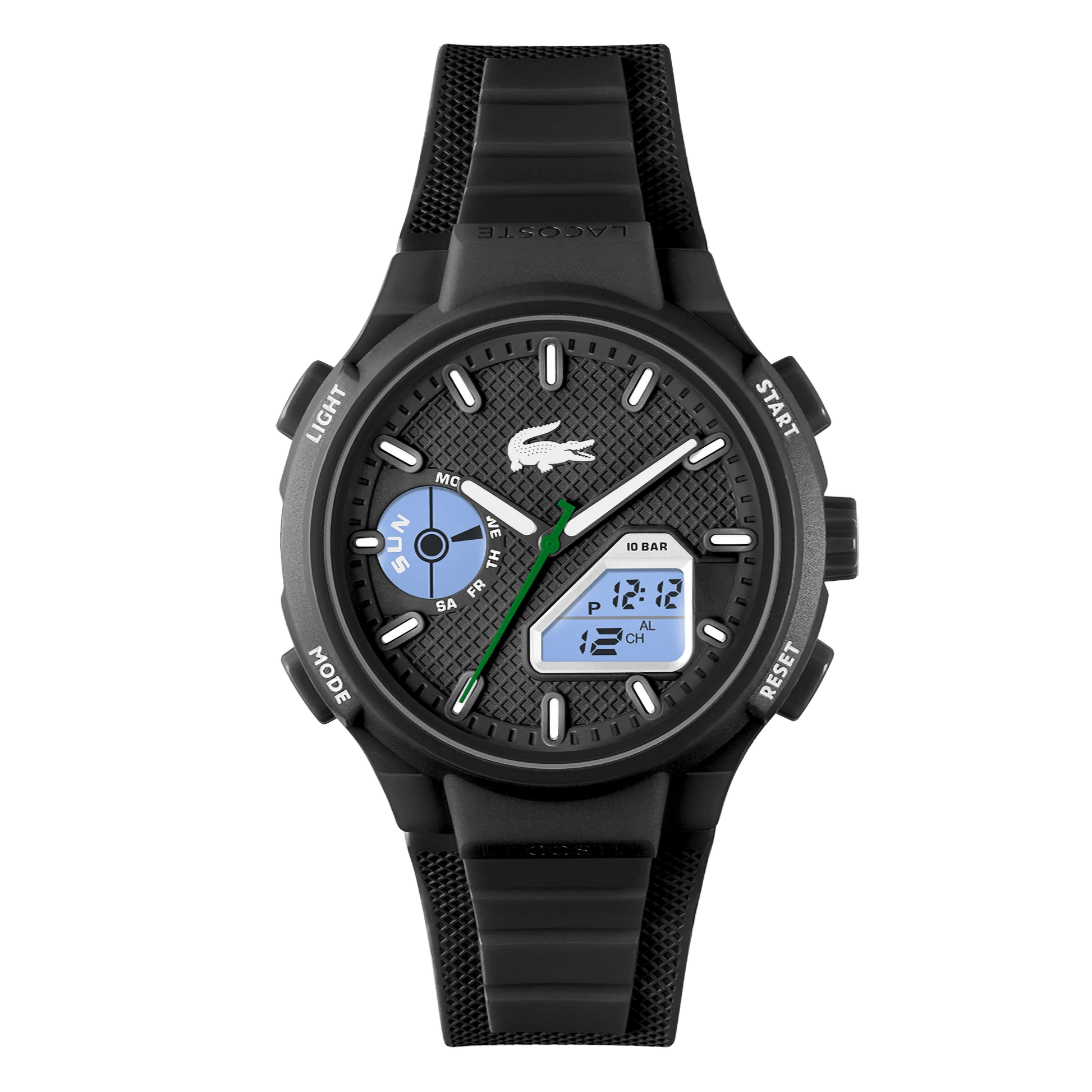 Lacoste LC33 World Time Chrono Light Black Date Dial Silicone Strap Men's Watch, , , , Goodwatch fashion & trendy watches