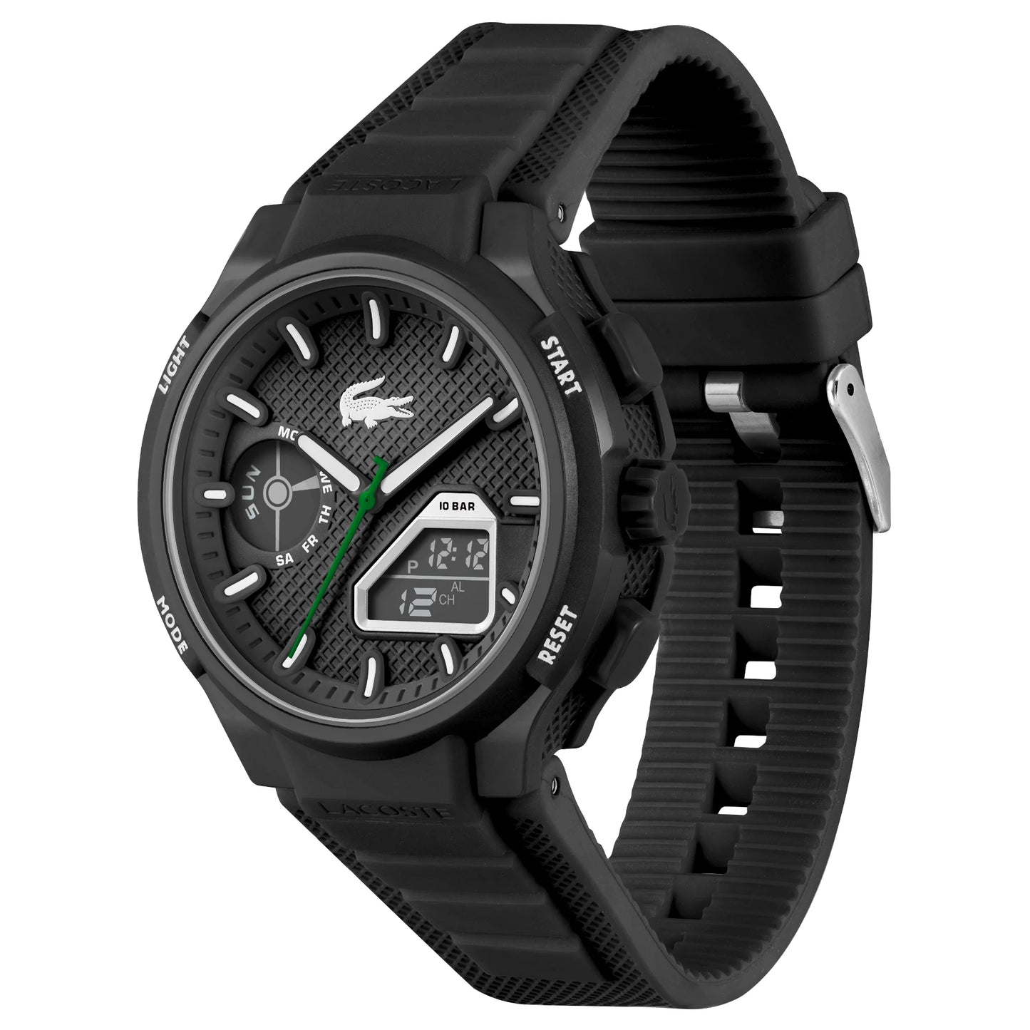 Lacoste LC33 World Time Chrono Light Black Date Dial Silicone Strap Men's Watch, , , , Goodwatch fashion & trendy watches