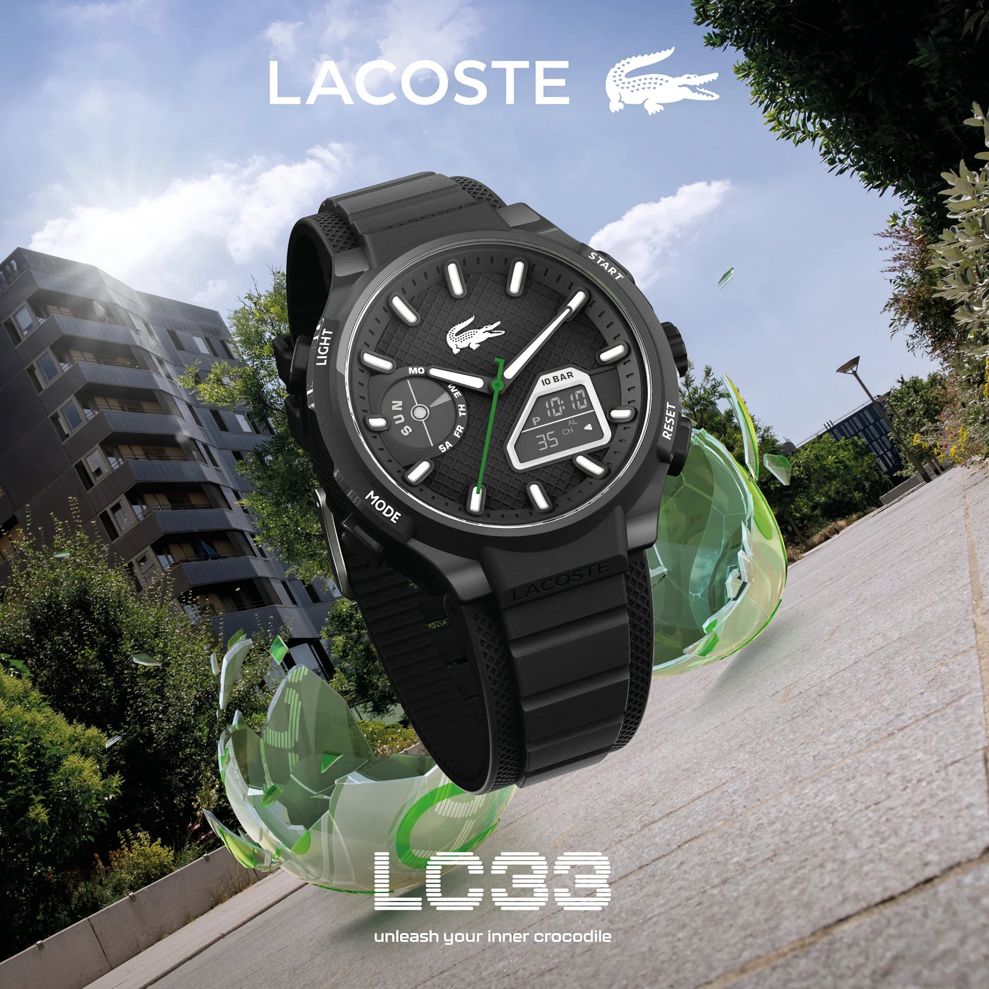 Lacoste LC33 World Time Chrono Light Black Date Dial Silicone Strap Men's Watch, , , , Goodwatch fashion & trendy watches