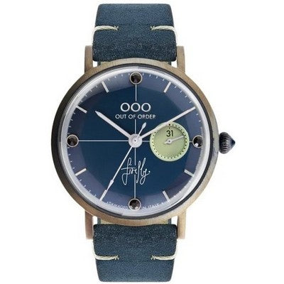 An Out of Order Firefly 36 Blue 1-7.BL Men's Watch with a blue leather strap.