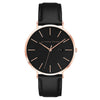 Alfred Sung Metropolitan watch: black leather strap, gold accents, date display.