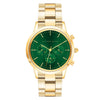 Alfred Sung Chronograph men's watch features a green sunray dial, gold bracelet, and three sub-dials.