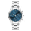 Alfred Sung Chronograph Men's watch: Blue Sunray Dial, Silver Bracelet, Japanese movement for precise timekeeping.
