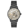 Alfred Sung Automatic III men's watch with grey skeleton dial, gunmetal case, metallic strap.