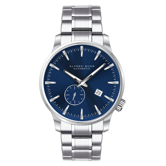 Alfred Sung Automatic II Blue Sunray Dial Silver Bracelet Men's watch, , _wf_cus, , Goodwatch fashion & trendy watches