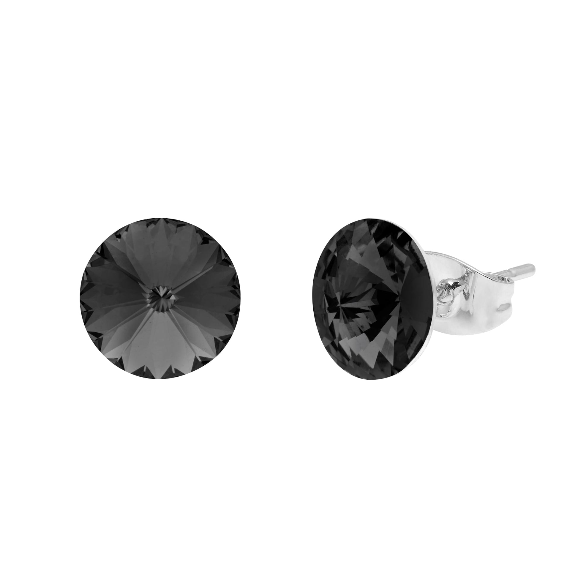 A pair of Aura's Stud Earrings With Crystals featuring a round faceted design and silver backings, displayed against a white background.