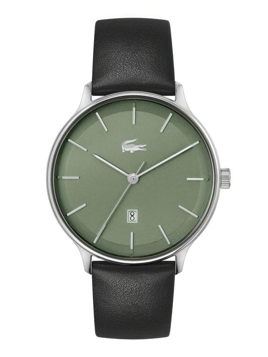 Lacoste Club Olive Dial Watch 2011225 with black leather strap