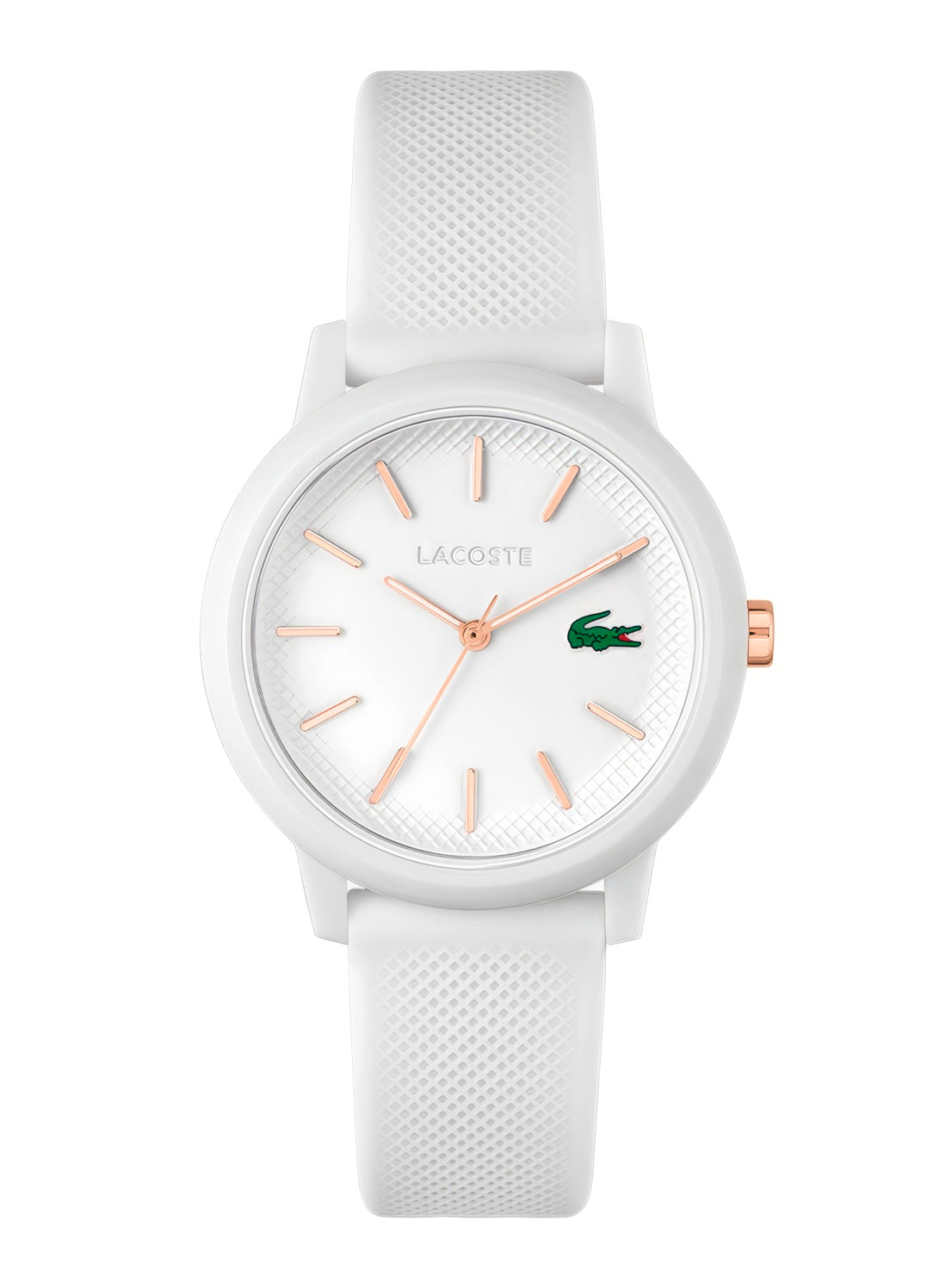 A sporty Ladies Lacoste.12.12 White Watch 2001211 with a rose gold dial.
