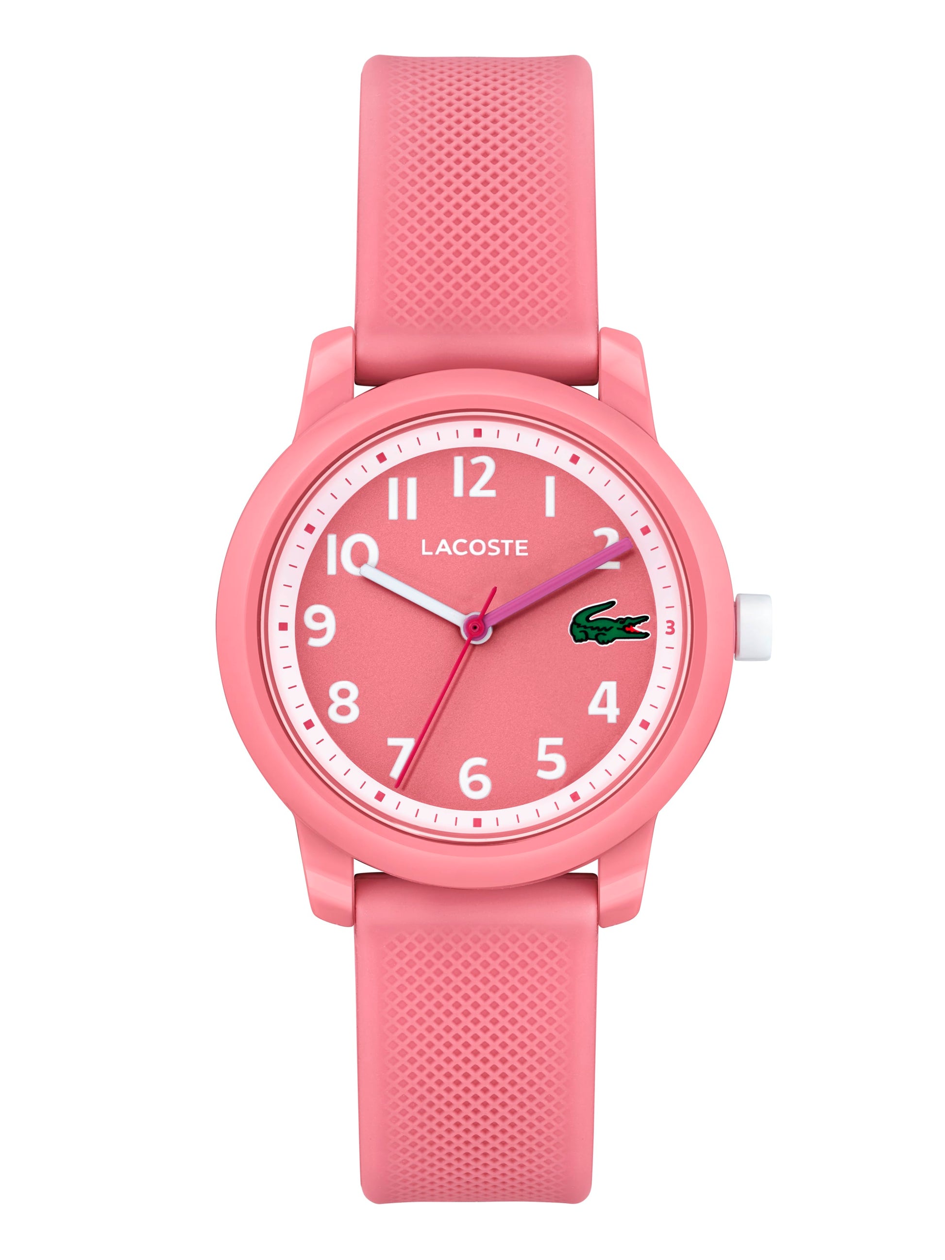 A Kids Lacoste.12.12 3 Pink Watch 2030040 with a silicone band.